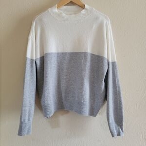 Stylus, Crew Neck‎ Long Sleeve Pullover Sweater, Grey and Ivory, Size Small